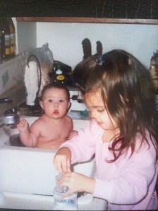 Natasha at the counter while Mikayla is in the sink.