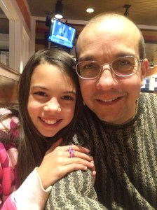 Natasha with Daddy at her birthday dinner Mar 2 15