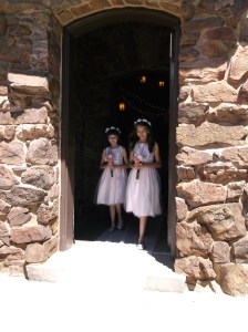 Girls walking down isle