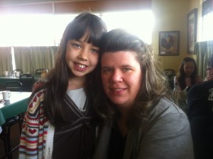 Mommy and Belle at breakfast May 2015