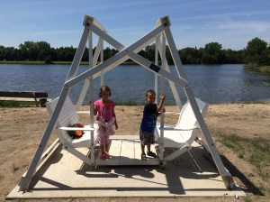 There were these large swings all up and down the lake.
