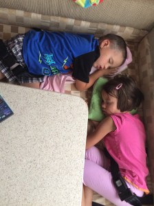 Alex and Jonathan sleeping on the drive home from camp.
