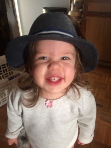 Katherine wearing one of Natasha's hats.