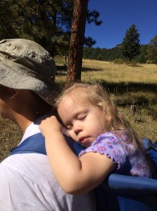 Hiking in Elk Meadow in Evergreen. Katherine fell asleep as daddy was carrying her. August 2016